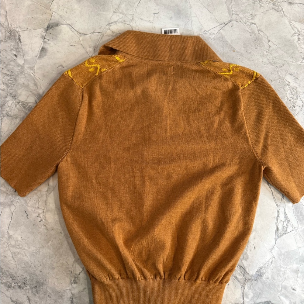 Vintage-Inspired Brown & Yellow Knit Polo Sweater Size S NWT - Picture 3 of 4